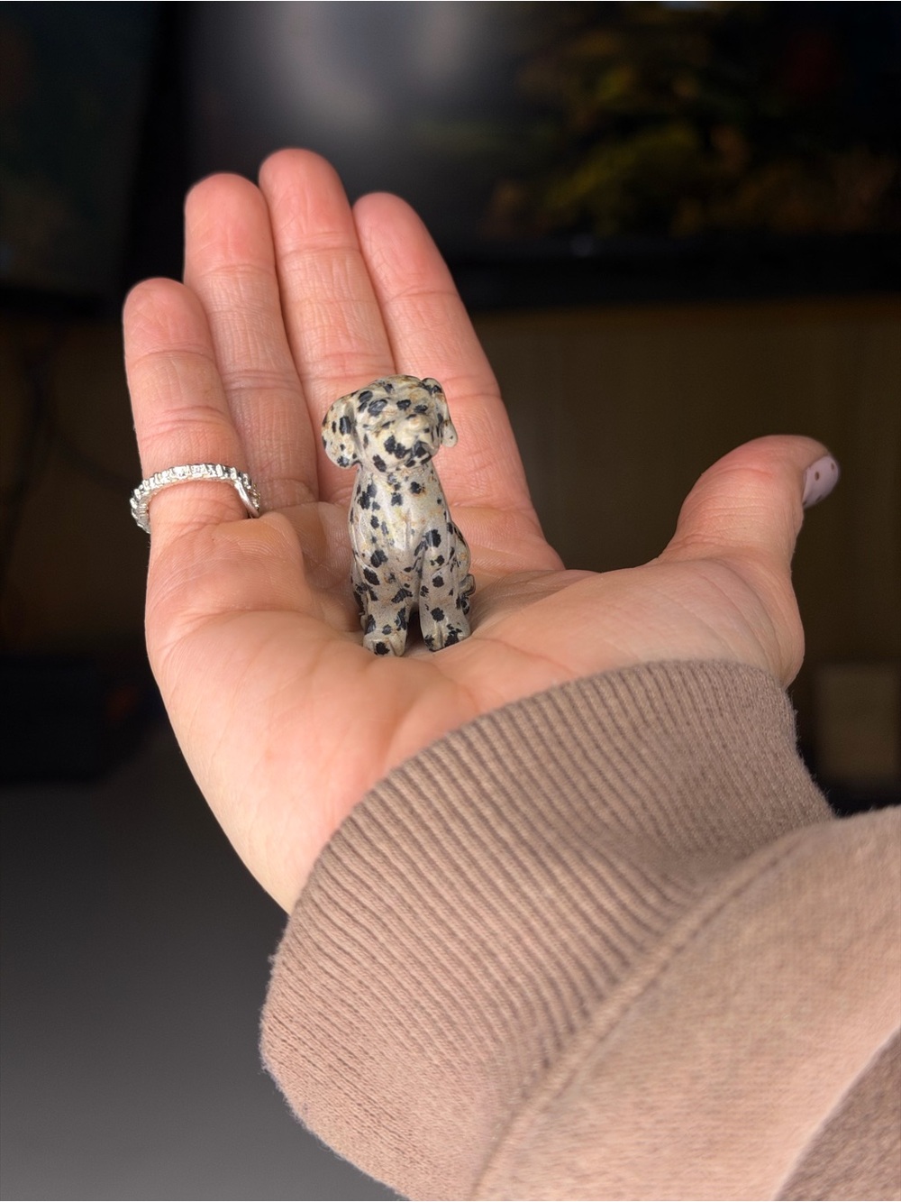 Hand Carved Kiwi Jasper Dog: Natural Gemstone Animal Figurine